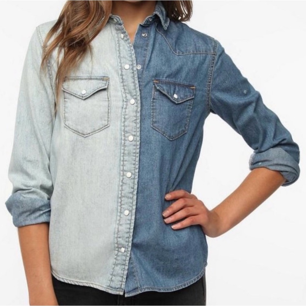 BDG Two-tone Denim Snap Shirt